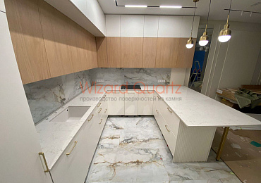 П-образные столешницы из кварцевого камня для кухни и санузлов